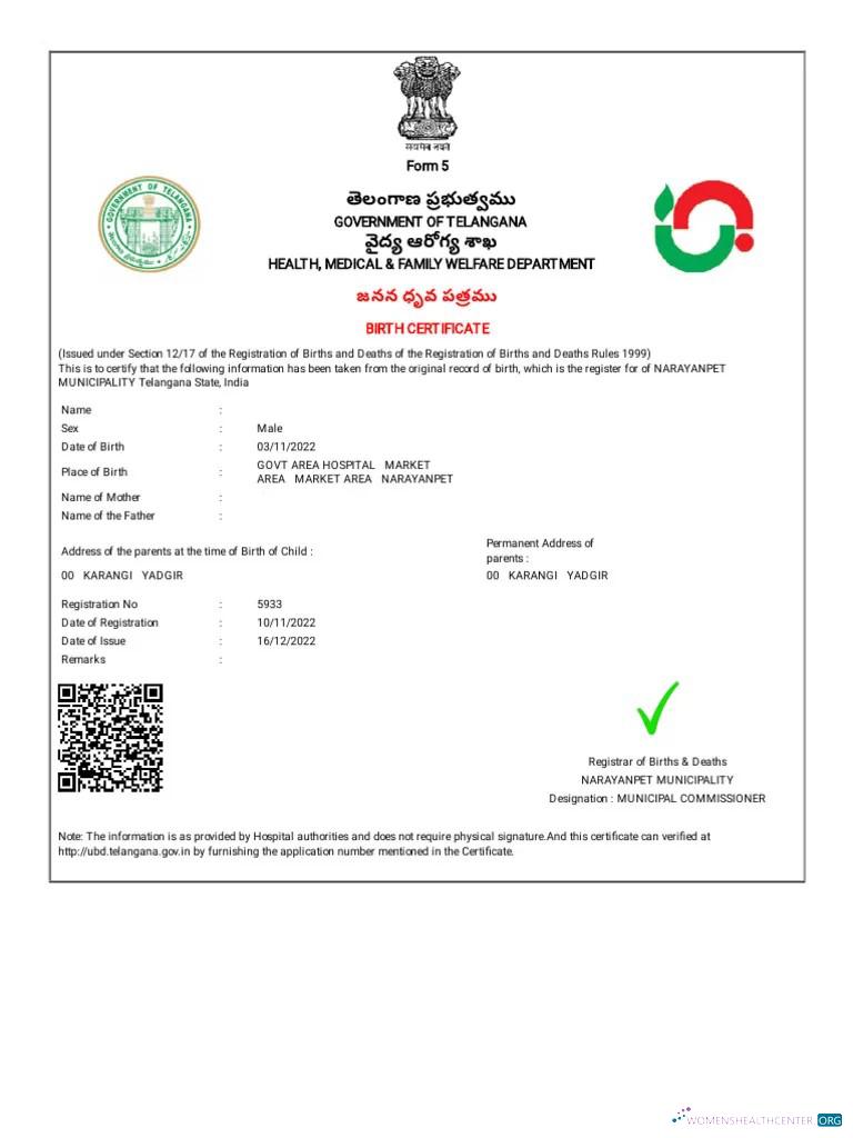 Download India Department of health, medical and family welfare birth certificate Photoshop template
